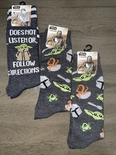 3 Pairs Of Star Wars Mandalorian Baby Yoda Crew Socks - Size 6 1/2 - 12