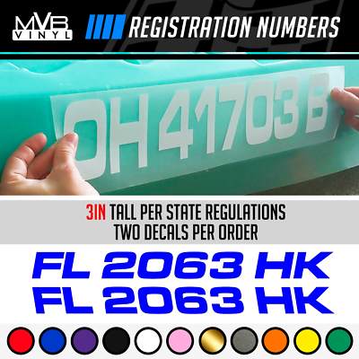 2x100mm marine PWC,Sea Doo,Jet Boat REGISTRATION numbers letters decal