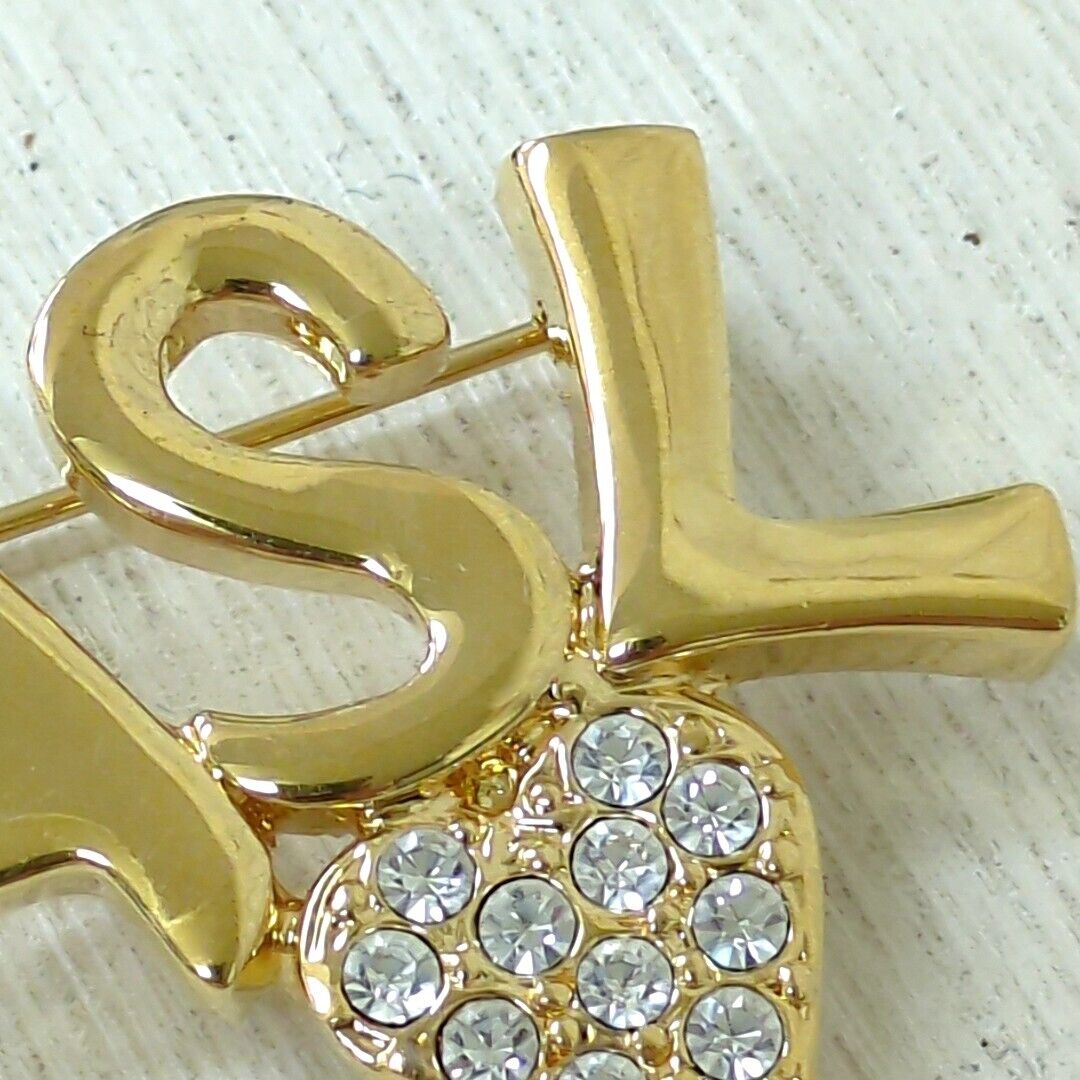 YSL Yves Saint Laurent Logo Heart Brooch Rhinestone Women's YSL Yves Saint Laurent Logo Heart Brooch Rhinestone Women's