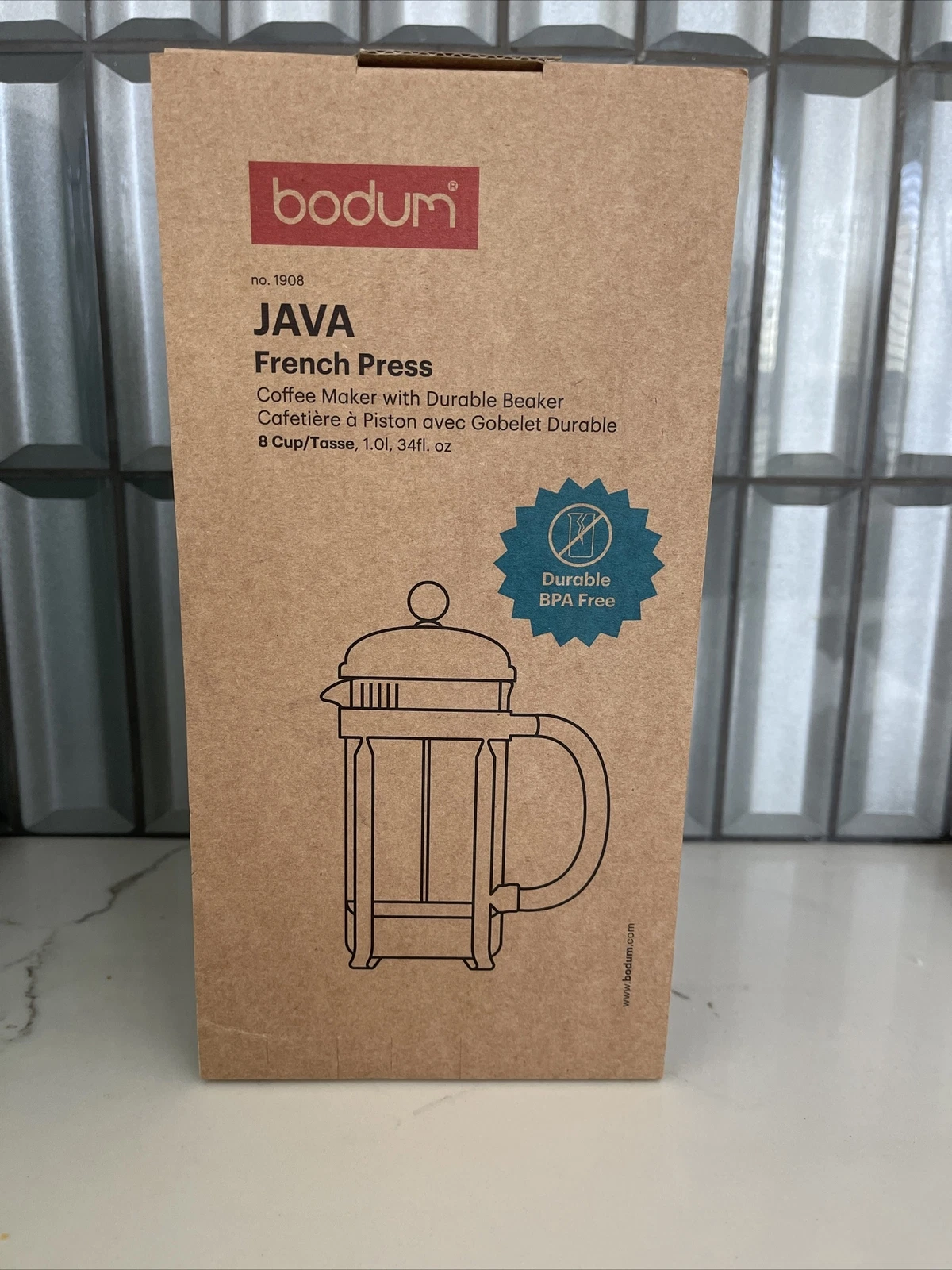Bodum Java French Press Coffee Maker With Durable Beaker BPA Free 8 Cup NIB