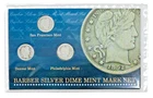 First Commemorative Mint Barber .900% Silver Dime Mint Mark Set-P, D, S 3 COINS!