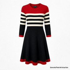 Striped Sweater Dress Red Black White Knit Flare Long Sleeve Jessica Howard S