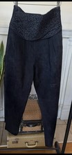 70 s Maxima Suede Leather Pants With Crossover Leather Waistband design