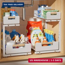Delamu Under Sink Organizer Kitchen, 2-Tier Pull-Out Cabinet Shelf, 2-Pack 2-T