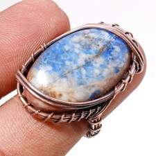 Lapis lazuli Gemstone Handmade Antique Wire Wrap Copper Jewelry Ring 7.5" PG 192
