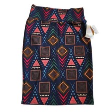 NEW Lularoe Womens Cassie Skirt Size M Blue Printed Pull On Stretch Knit Unlined