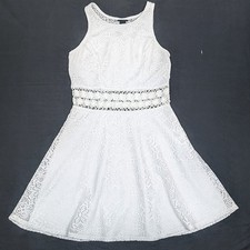 Rue 21 Womens White Floral Lace Sleeveless Fit Flare Dress Sz Medium Boho