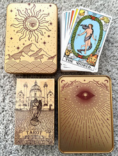 1910 Vintage Classic Tarot Standard 78 Cards Gold Tin with Double Side Red Graph