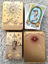 1910 Vintage Classic Tarot Standard 78 Cards Gold Tin with Double Side Red Graph