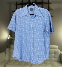 Vintage 70s Mens Large Desica Knits Dagger Collar Short Sleeve Shirt Geometric