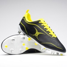 Gilbert Rugby Boots - Cage Torq 6 Stud Boots - Black Yellow Sz:8 - Ex Display