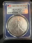2026 $1 1-oz American Silver Eagle PCGS MS70 FDOI Flag Label
