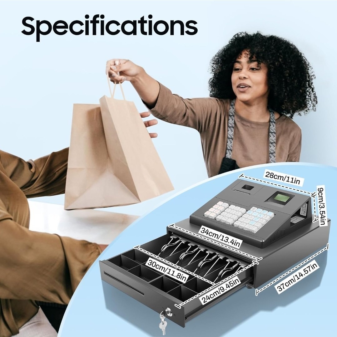 как выглядит 39 Keys Cash Registers with Locked Cash Drawer, 8 Digits LED Cash Register фото