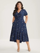 BloomChic Plus Size 22 24 Navy Gold Starry Sequins Ruffled Hem 50in Midi Dress