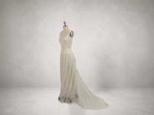 Vintage Norma Lenain Couture Bridal Gown White Pearl Bead English Net Silk Slip