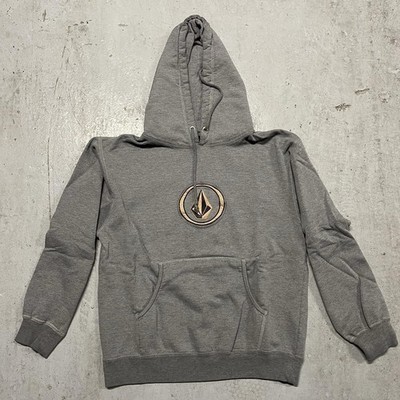 Volcom Mens S Gray Solid Cotton Fleece Pullover Hoodie Logo Kangaroo Pocket