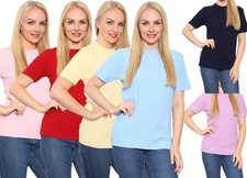 Short Sleeve TOP Ladies Knitted Ribbed Sweater Crew Neck Jumper Spring