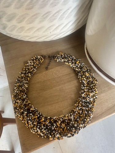Handmade Artisan Seed Bead Statement Necklace – Multicolor Earth-Tone Bib Collar