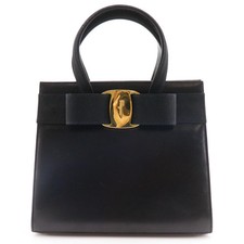 Bolso de hombro Salvatore Ferragamo Vara Ribbon BA214178 piel de becerro negro #NB015