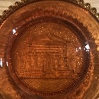 Amber Pressed Glass Log Cabin Pattern Round Plate with Scalloped Rim — photo 2