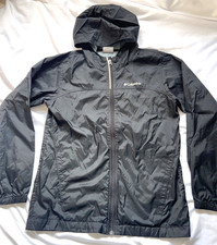 Columbia Rain Jacket Unisex Boy's Size Large Glennaker Hooded Black Windbreaker