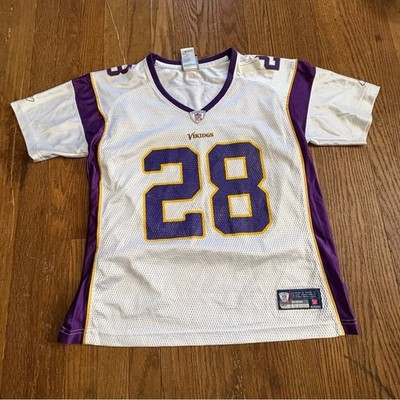 Women's L/G Reebok OnField Adrian Peterson Vikings Jersey #28 White Purple NFL