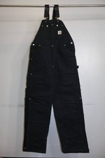Vintage Carhartt R01 Duck Bib Overalls Double Knee Black USA 38x32