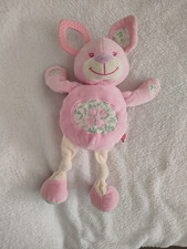 Doudou Lapin Souris Trefle coeur rose vert anneau dentition Tex Baby BLANC 32cm