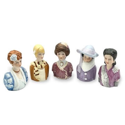 Vintage Mixed Lot 5 Porcelain HALF DOLL THIMBLES Avon Ladies American Fashion