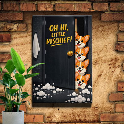 Corgis Peeking Through Door Wall Art