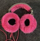 Girls Vtg Justice Retro Dazzling Rhinestone Hot Pink Furry Headphones Auxiliary — photo 8