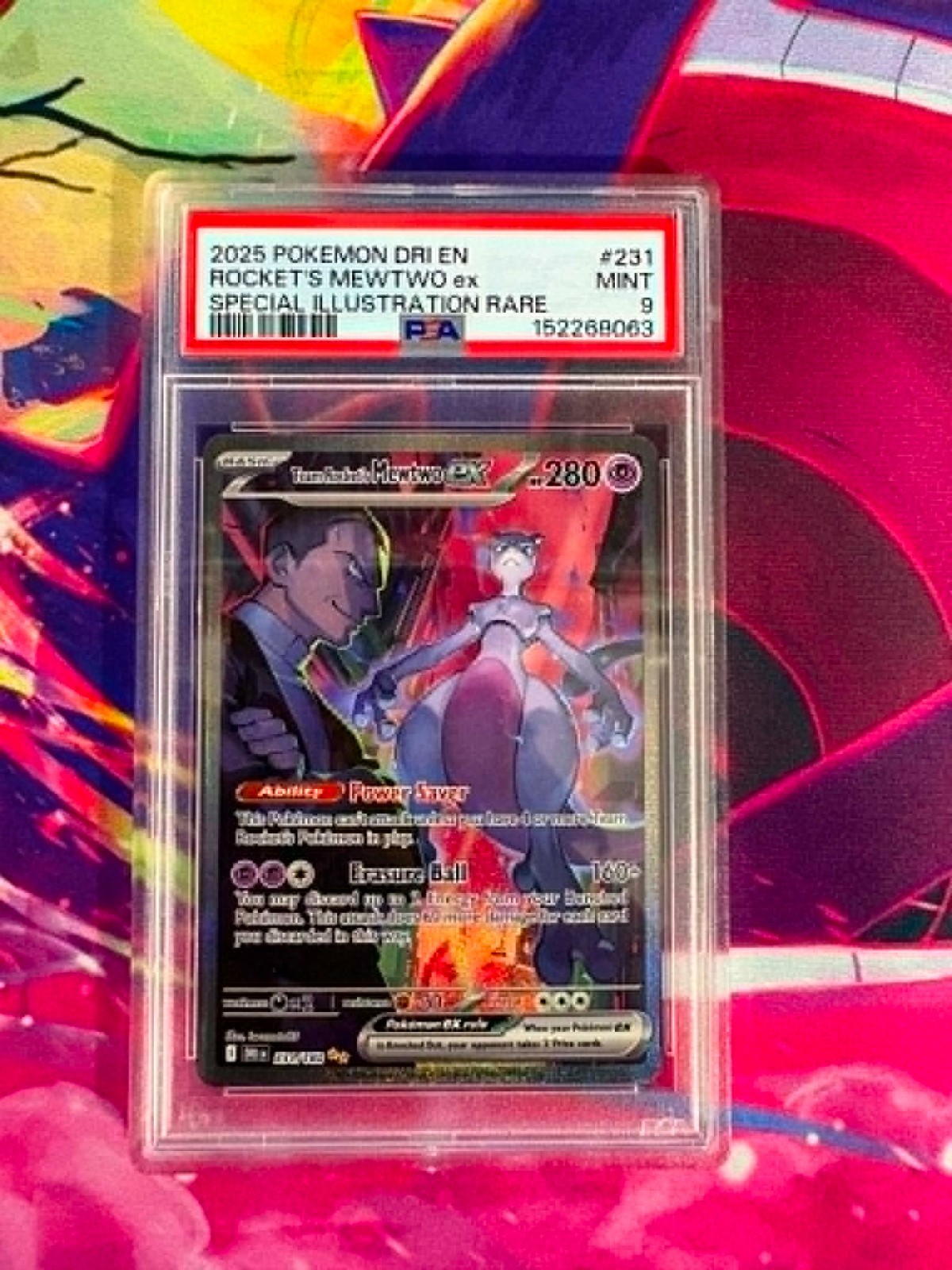 Team Rocket's Mewtwo ex 231/182 Destined Rivals English PSA Graded 9 Pokemon TCG