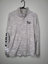 Victoria's Secret PINK heather gray pullover sweatshirt Logo Sleeve Sz Large