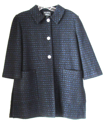 Elegant ST JOHN Black & Blue Tweed Jacket, Size 8