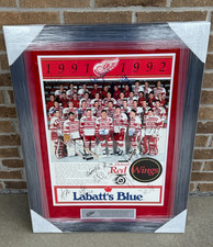 1991/92 Detroit Red Wings Team Signed Framed Poster JSA COA