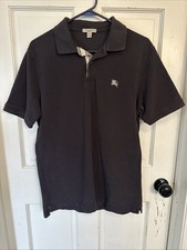 Burberry Brit Polo Shirt Mens Sz Large Black Nova Check Logo Cotton Knit Casual