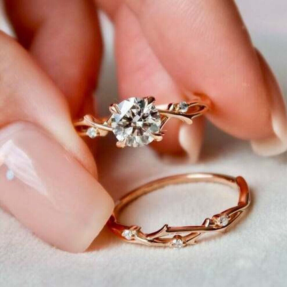 2Ct Round Cut Lab Created Diamond Wedding Bridal 14K Rose Gold Finish Ring Set