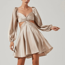 ASTR The Label Cut-out Satin Mini Dress Size XS In Champagne