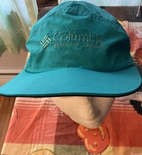 Vintage Columbia 5 Panel Hat Teal Blue Pocket Made in USA Outdoor Camp Hike M