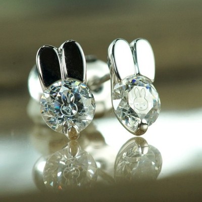 Ginza TENSHODO x Miffy Cut Face Earrings Cubic Zirconia Gift Japan Limited New