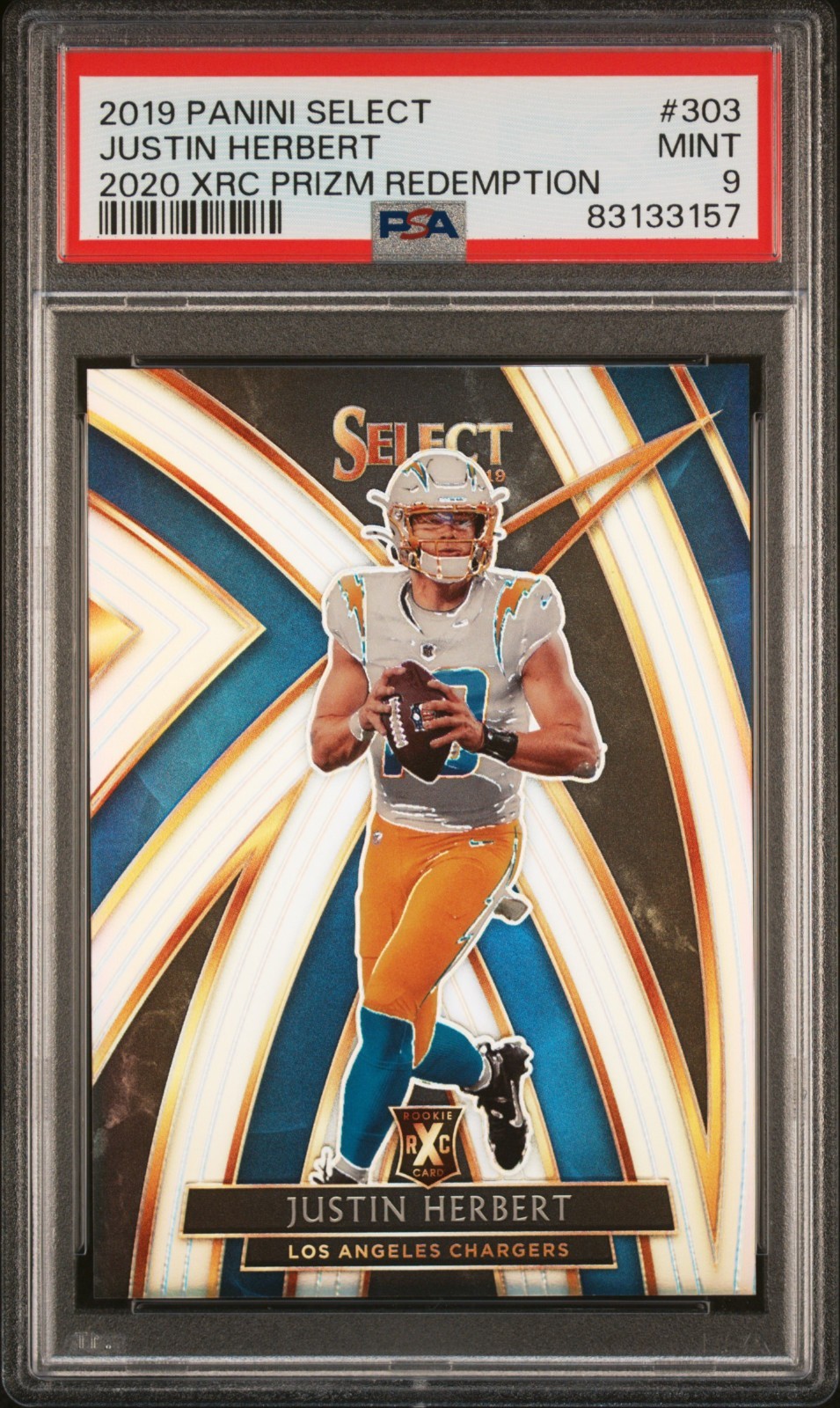 2019 Select Justin Herbert XRC Rookie #303 Silver Prizm Redemption PSA 9 MINT