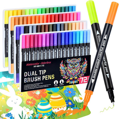 72 Colors Markers, Fine Tip and Brush Tip Coloring Markers Set for Artist Adults