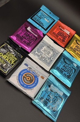 Mixed Lot of 9 Acoustic Guitar Strings Ernie Ball Martin D Addario GHS New