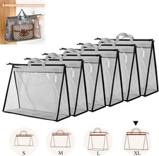 6-Pack Clear Dust Bags for Handbags with Zipper and Handle XL Light Grey 