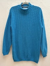 Vintage United States Sweaters L Teal 100% Cotton Sweater Dress USA Coastal Boho