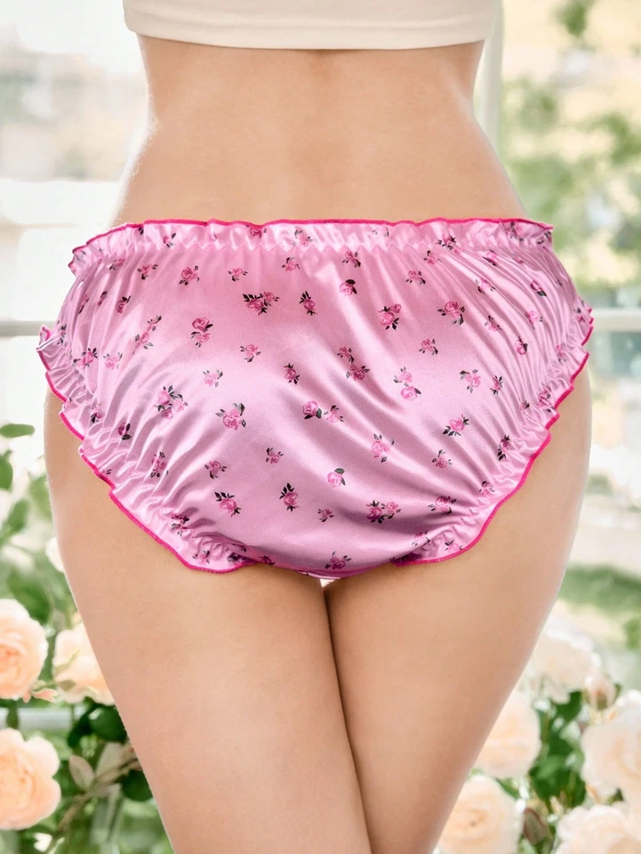 M / атласная оборка цветочный бант трусы Kawaii Лолита милый Сисси кроссдрессер стиль - Изображение 2 из 4