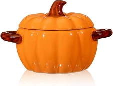 Uiifan 54 oz Ceramic Pumpkin Pot Soup Bowl Baking Bowls Pumpkin Casserole Dish w