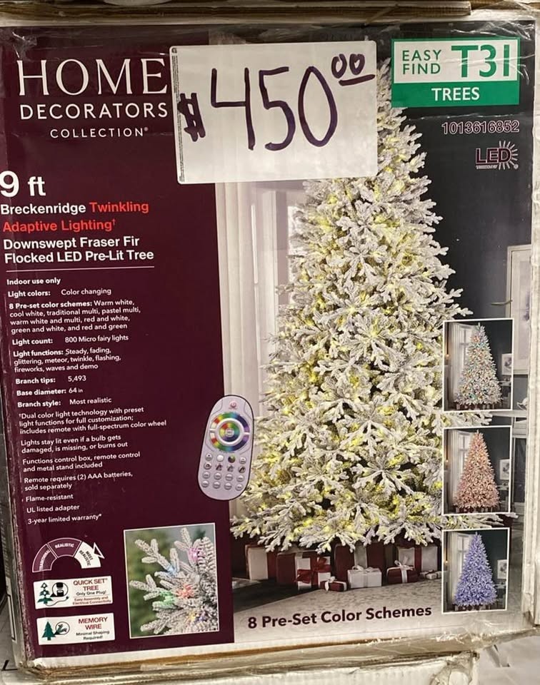 9ft Breckenridge Twinkling  LED Downswept Fraser Fir Flocked Christmas Tree T31