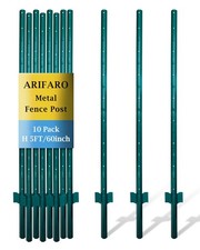 ARIFARO Metal Fence Posts 152cm / 5ft, Pack of 10, Sturdy Duty No Digging Garden