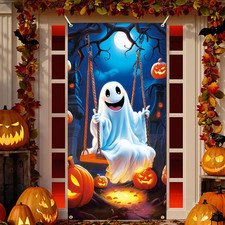 Halloween Door Cover Decorations, 71.6 X 35.4 Inch Ghost Door Banner for Indoor